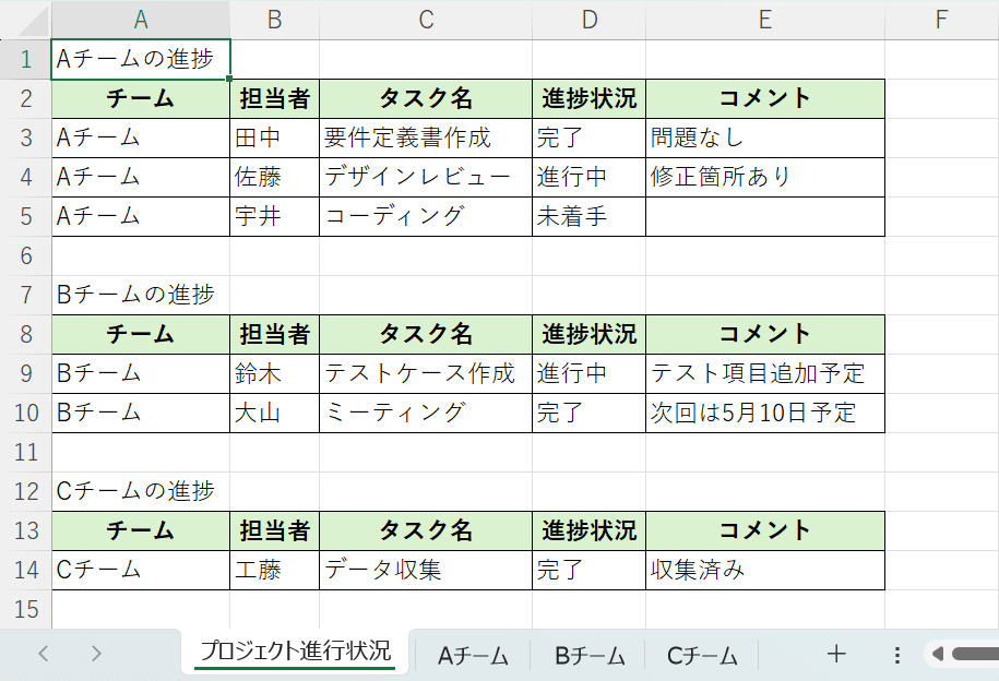 VBAで縦に並べられた