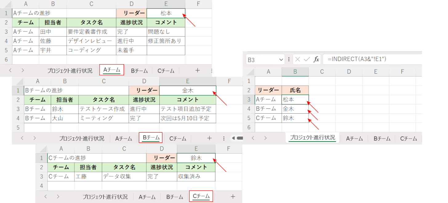 INDIRECT関数で縦に並べる例