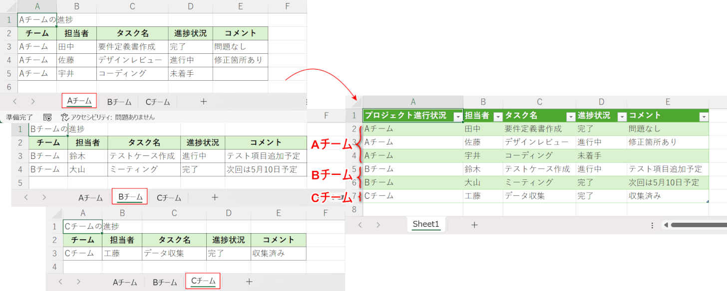 パワークエリで縦に並べる例