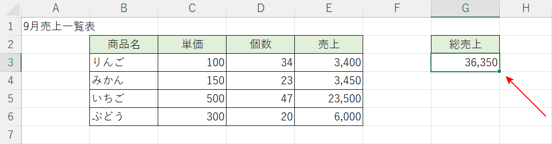 掛け算の合計をする例