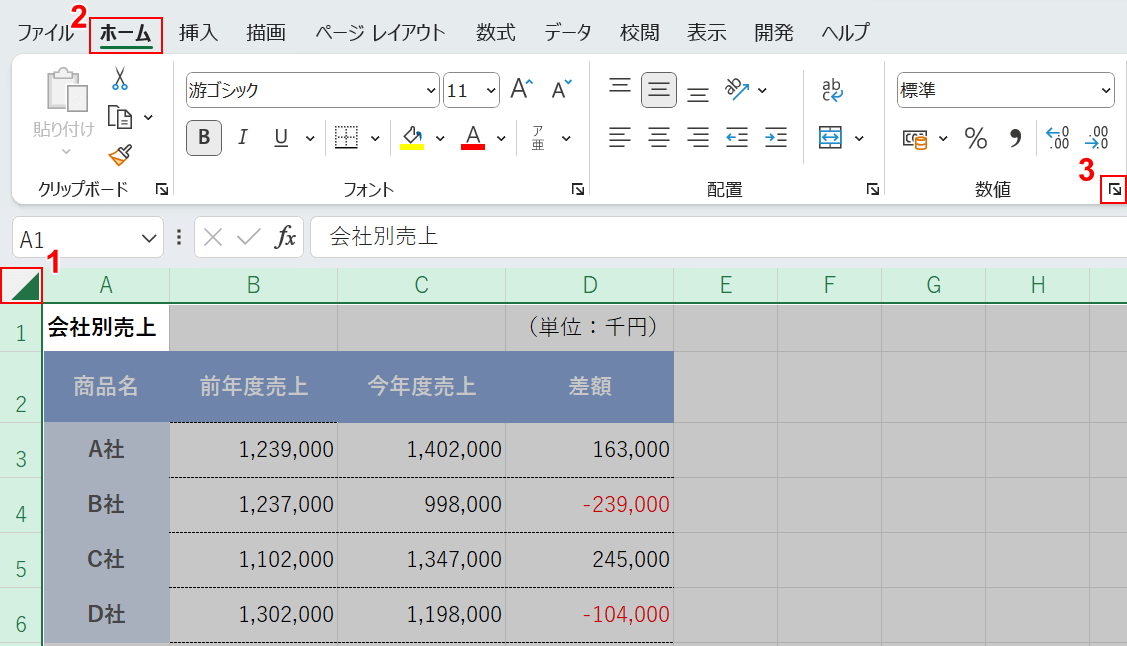 数値の表示形式を選択する