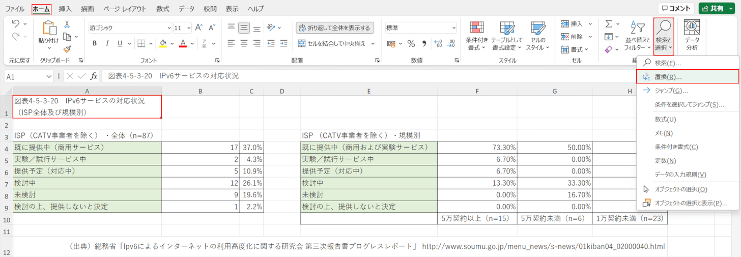 置換を選択する