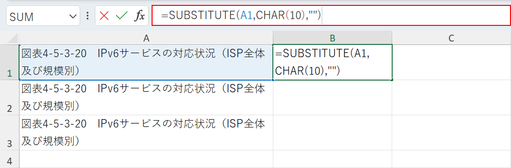 SUBSTITUTE関数とCHAR関数を入力する