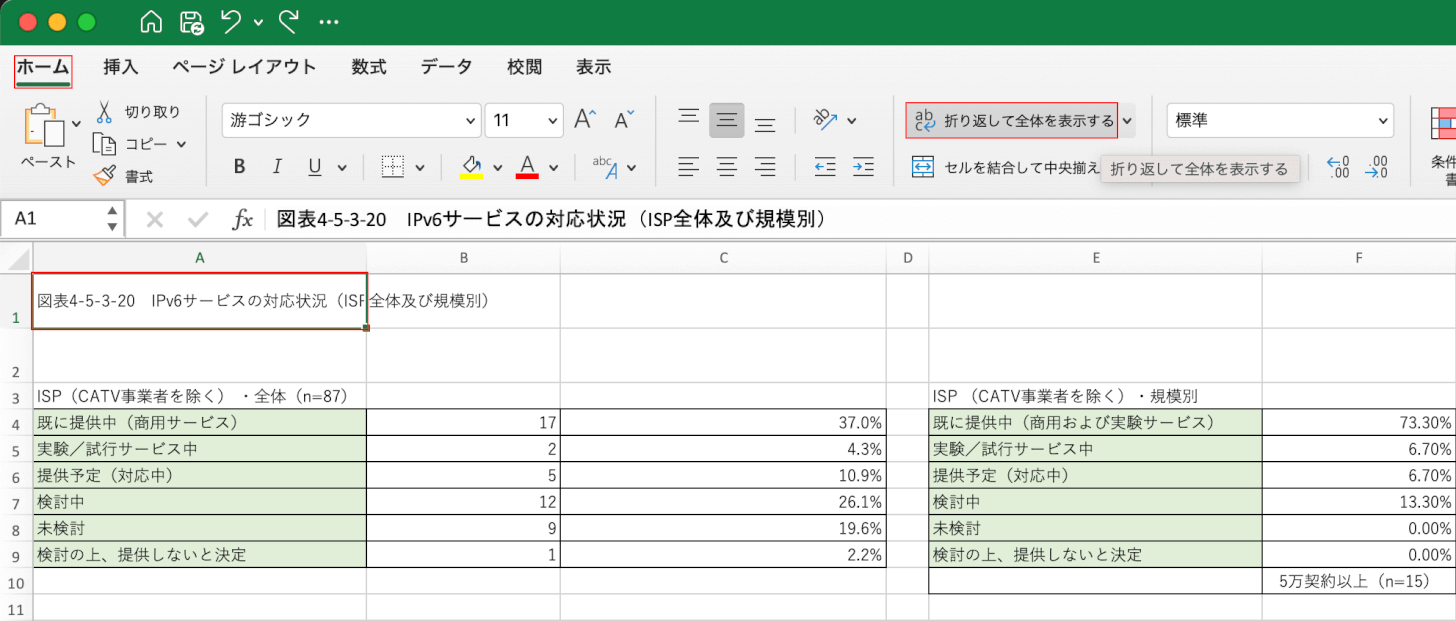 折り返して全体を表示する