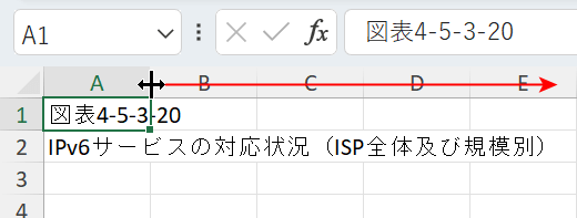 A1セルの列幅を広げる