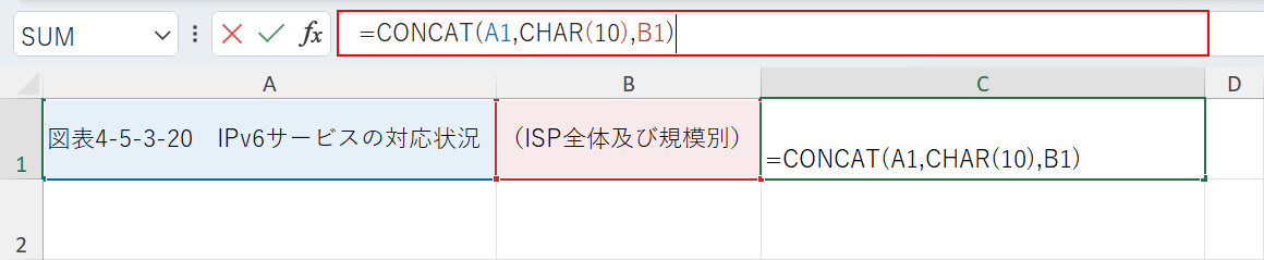 数式バーに入力する