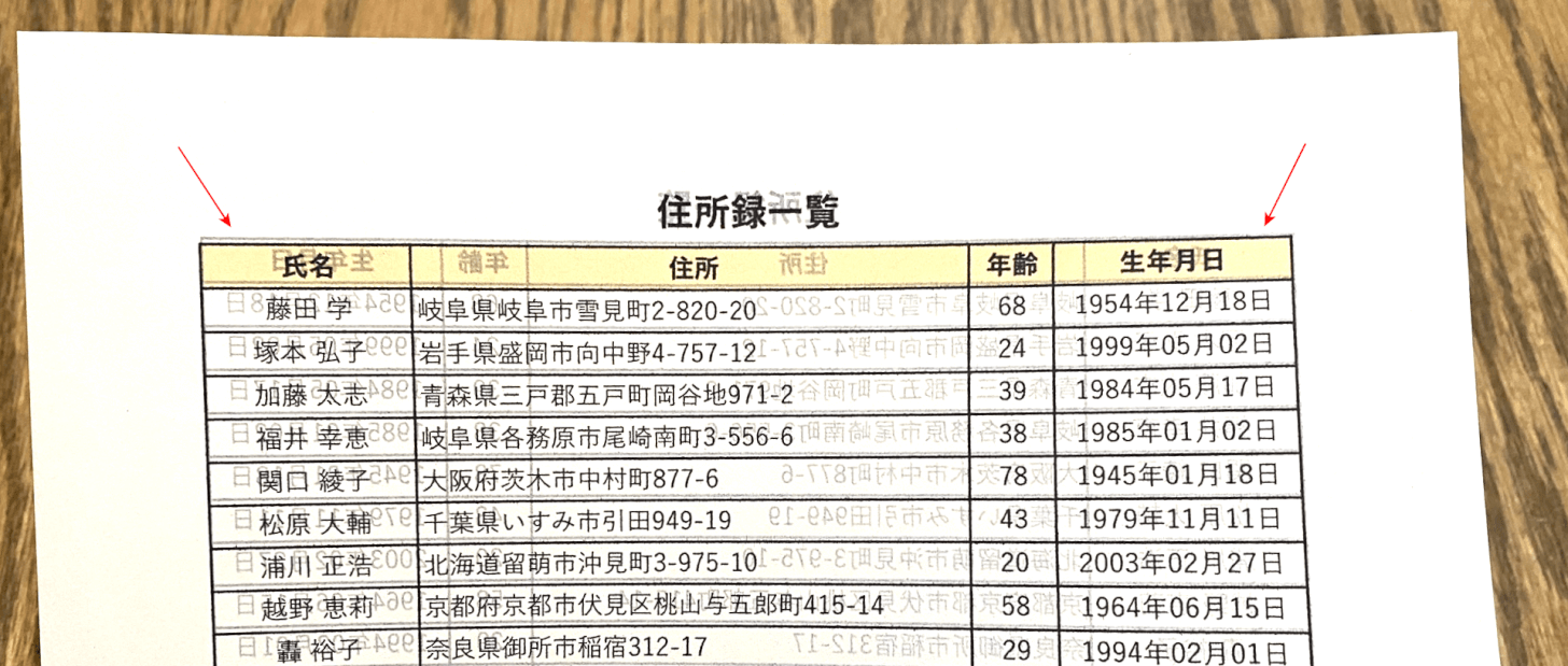 裏表の位置を合わせて両面印刷する