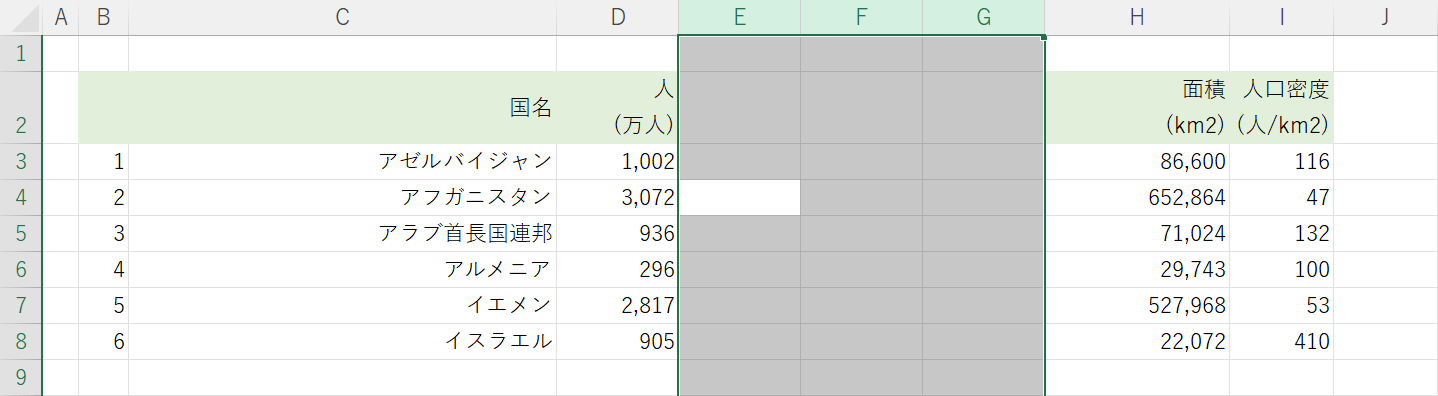 複数の列を選択する