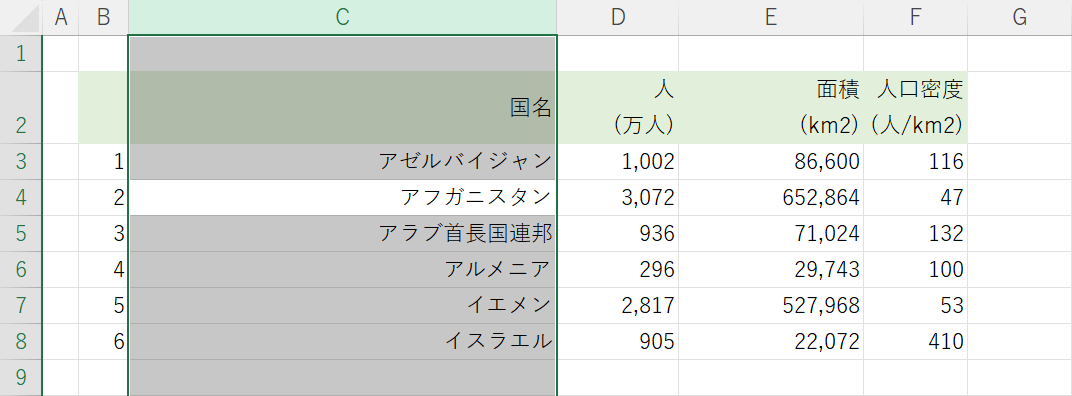 列全体を選択できた