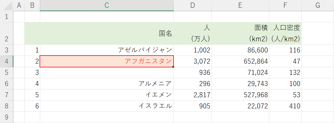 コピーしたいセルを選択する
