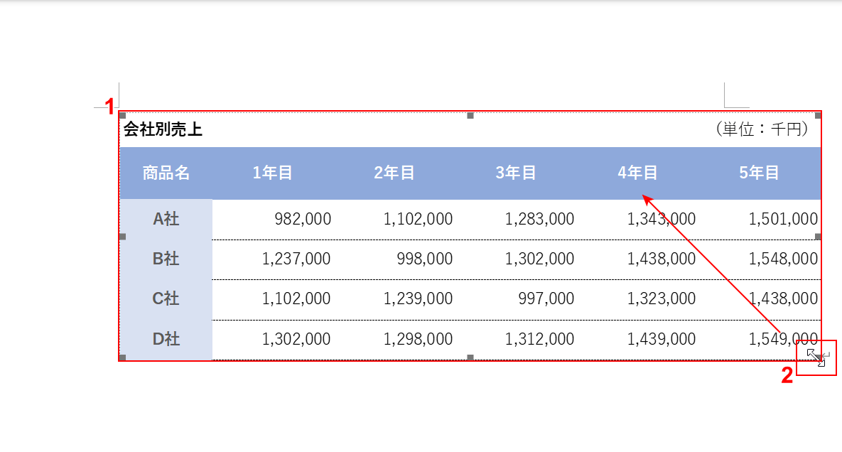 ドラッグして縮小する