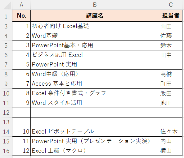 空白行を除いて連番を飛び飛びに設定する