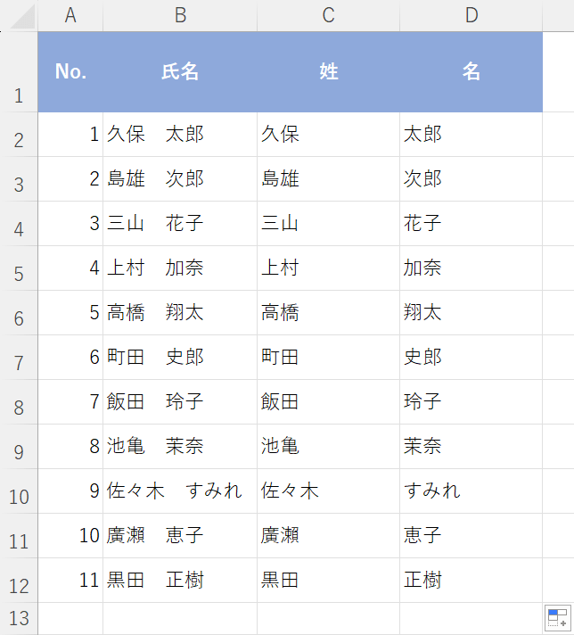 苗字と名前を分けることができた