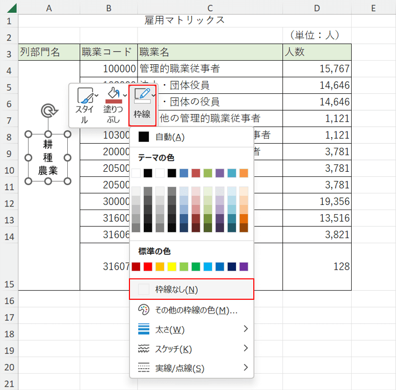 枠線なしにする