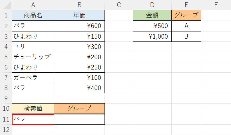 検索値を入力する