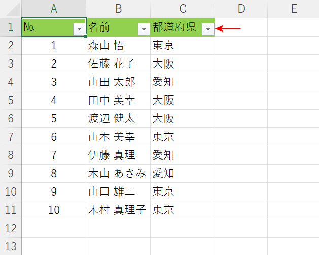 フィルターが設定された