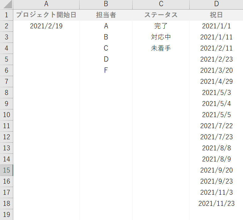 ガントチャートの設定