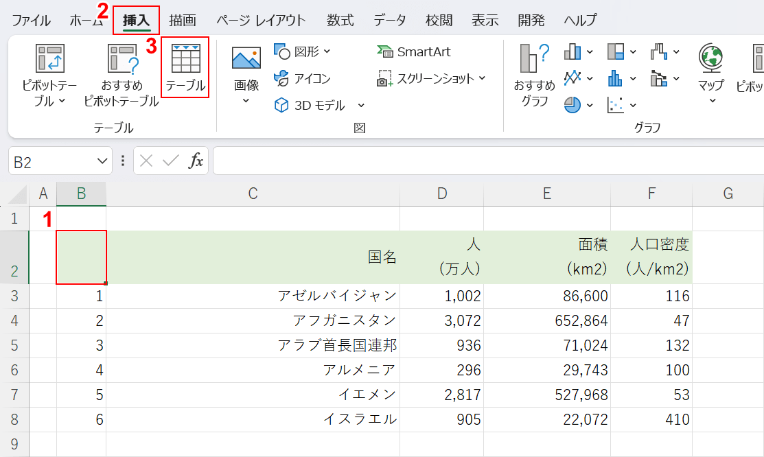 テーブルを選択する