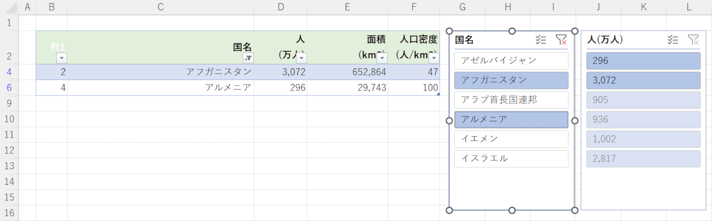 複数の項目のみ表示できた