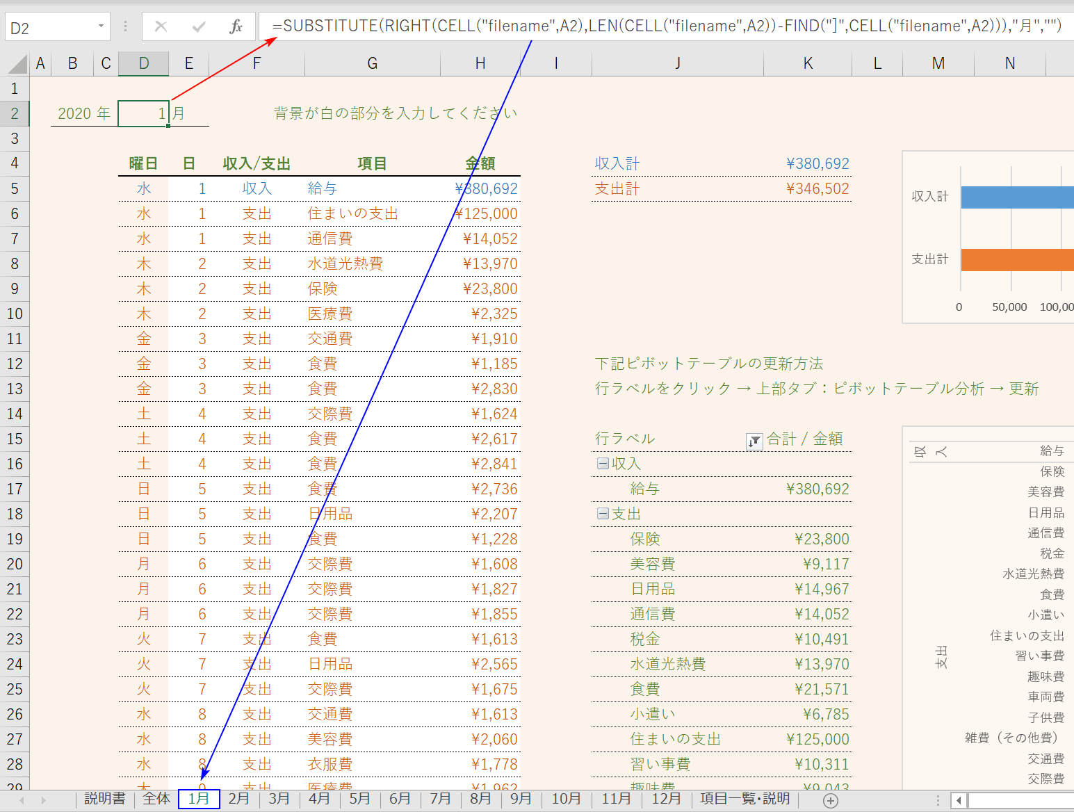 対象月の参照