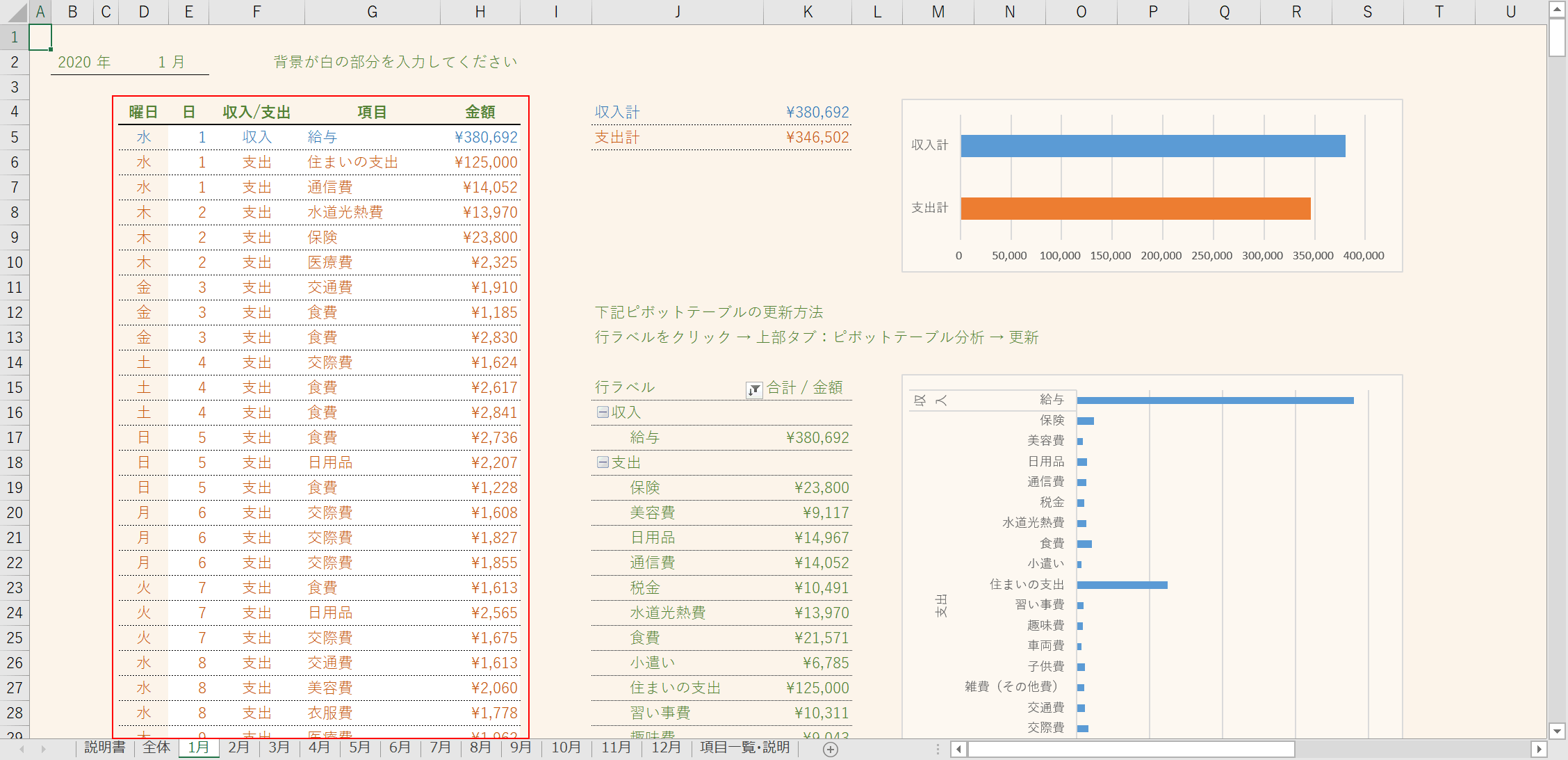 エクセル家計簿の作り方 テンプレート年版有り Office Hack