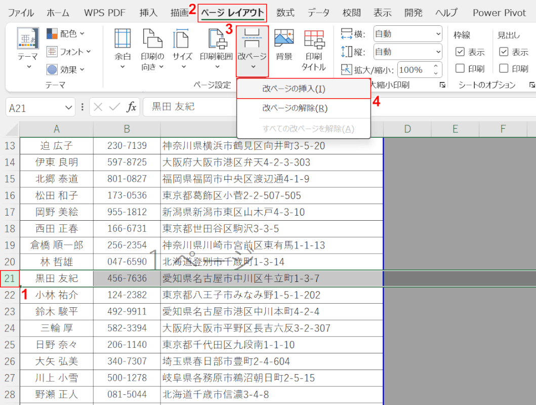 改ページの挿入を選択する