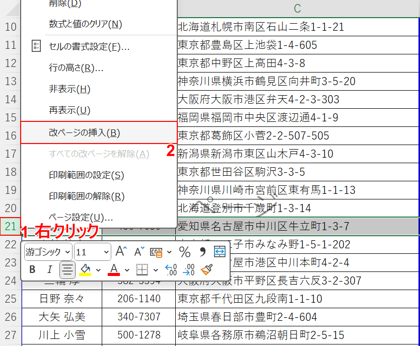 改ページの挿入を選択する