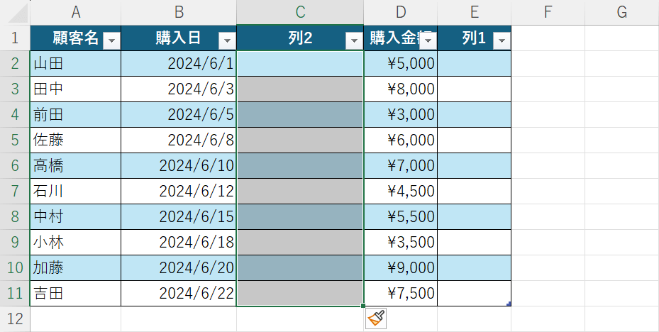 左に列が追加される