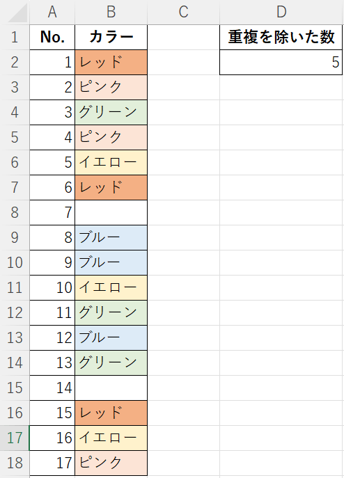 重複を除いた数をカウントできた