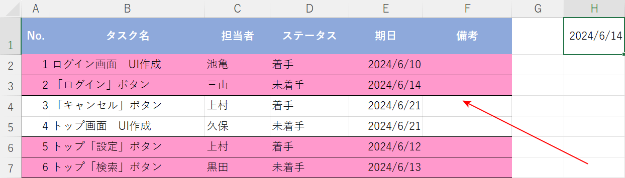 自動で期日が過ぎると色が変わる