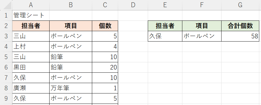 SUMIFS関数で個数を算出できた