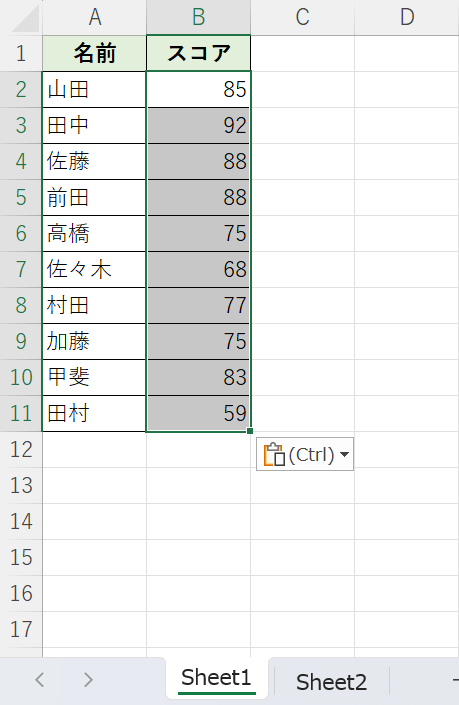 貼り付けが完了する