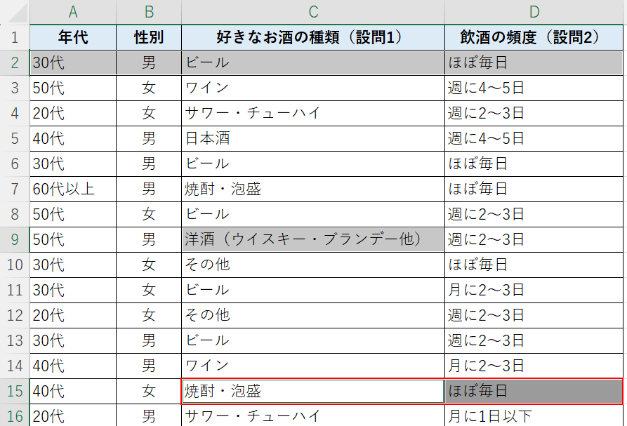 再度選択すれば選択解除できる