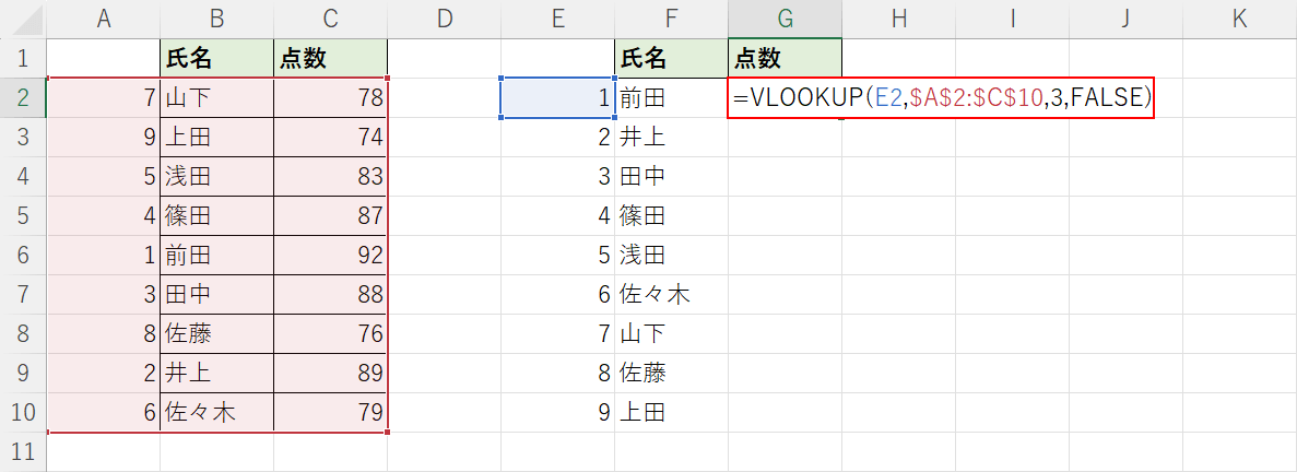 VLOOKUP関数を入力する