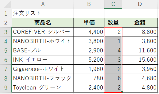 単位を表示させたい範囲を選択する