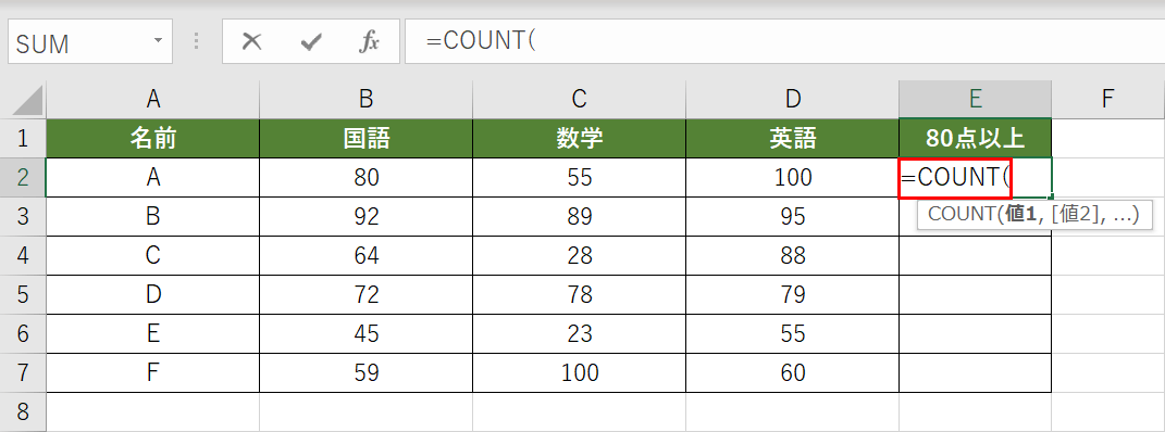 関数名を入力する