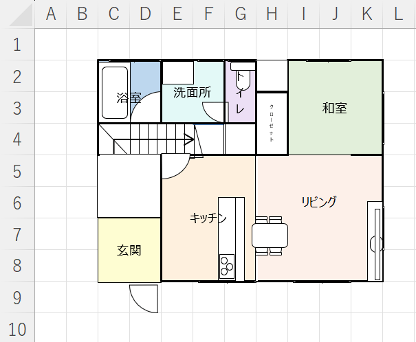 間取り図を方眼で作成した例