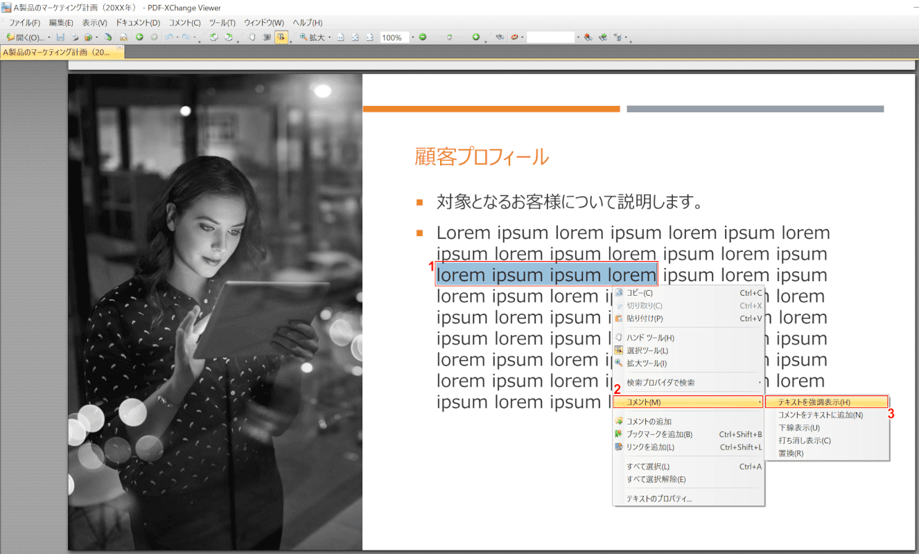 marker PDF-XChange Viewer 選択