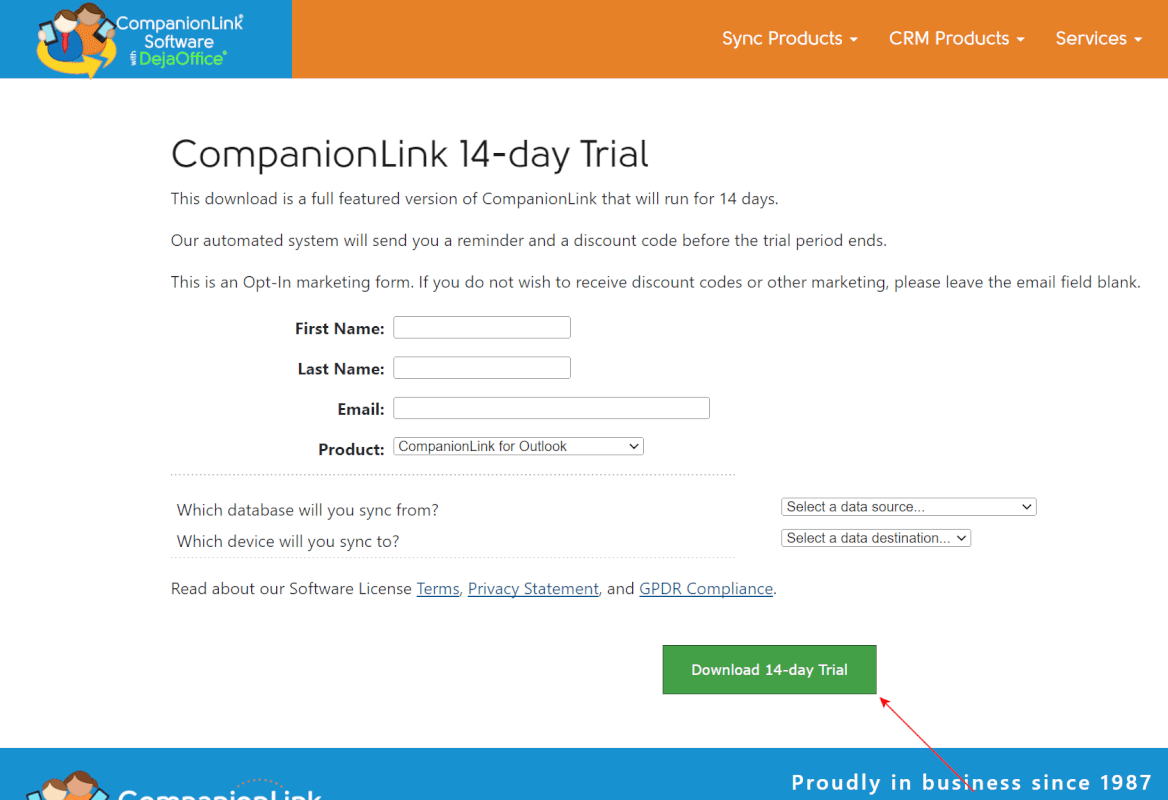 CompanionLinkのダウンロードボタン