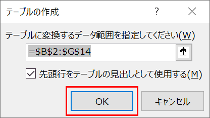テーブルの作成