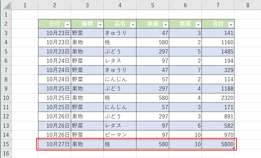 行の追加