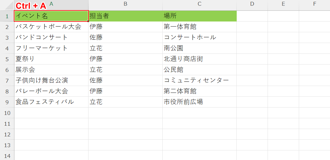 全範囲を選択する