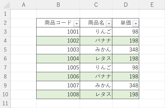 偶数行の色を変更する