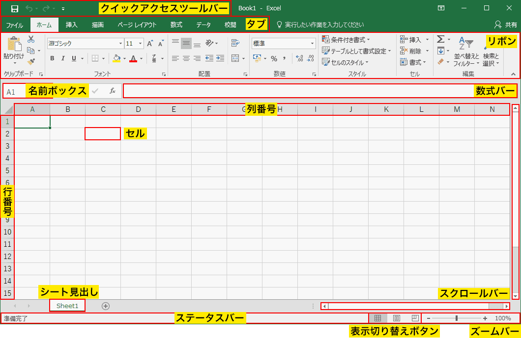 エクセル 画面 の 名称