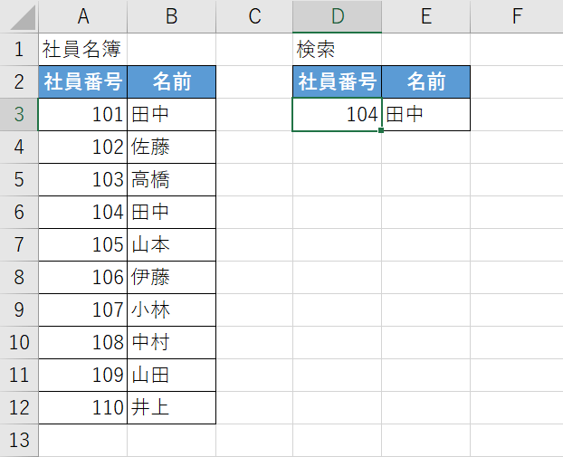 該当の名前が表示される