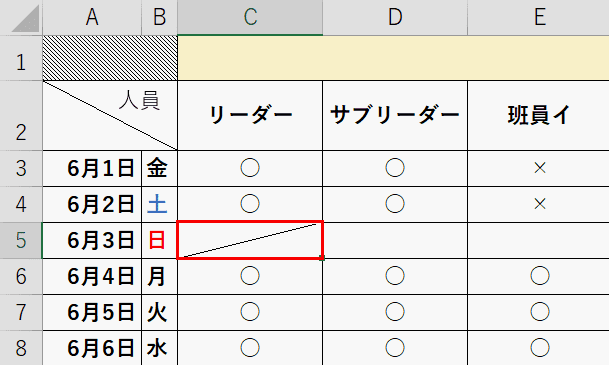 セルの書式設定からセル内に斜線を入れる方法