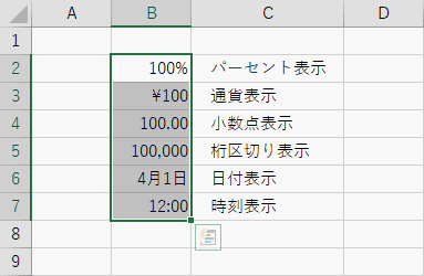 6種類の表示形式を選択