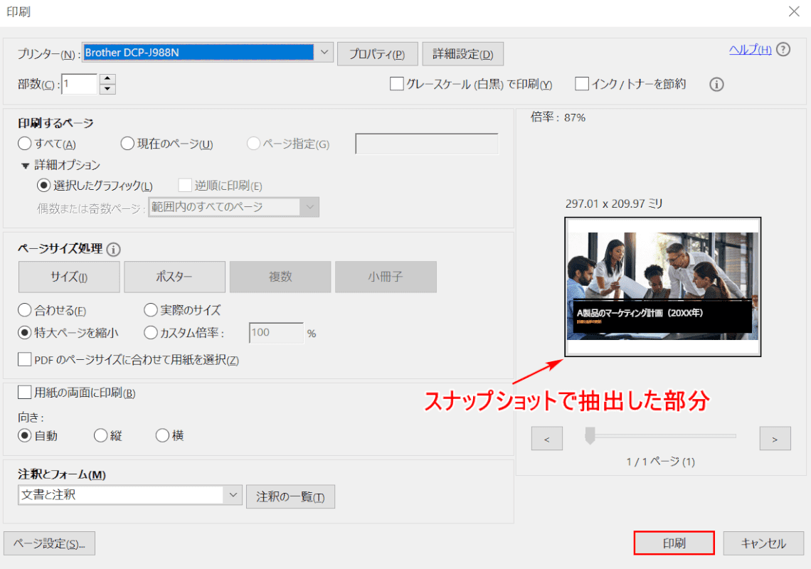 スナップショットで抽出した部分