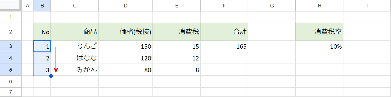 連続データが入力された