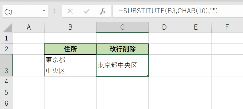 改行を削除した結果